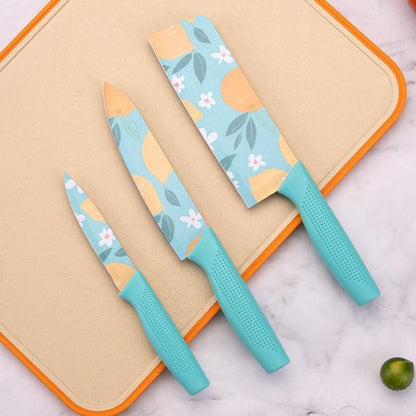Set of 3 Floral Design Stainless Steel Professional Kitchen Knife Set